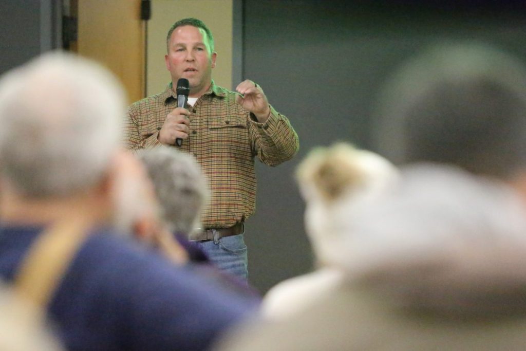 City Councilman Cody Brewer speaks to those in attendance at the first of four Choctaw Town Hall meetings planned to focus on a proposed penny sales tax. (PHOTO BY RYAN HORTON)