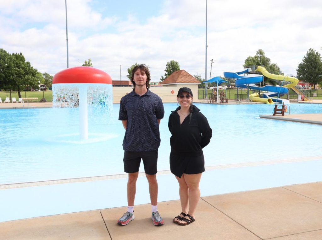 Clayton “CJ” Clark and Rachel Mitchell have been hired as the new Mid-Del swimming coaches. Clark is overseeing the boys teams and Mitchell will lead the girls. PHOTO BY JEFF HARRISON